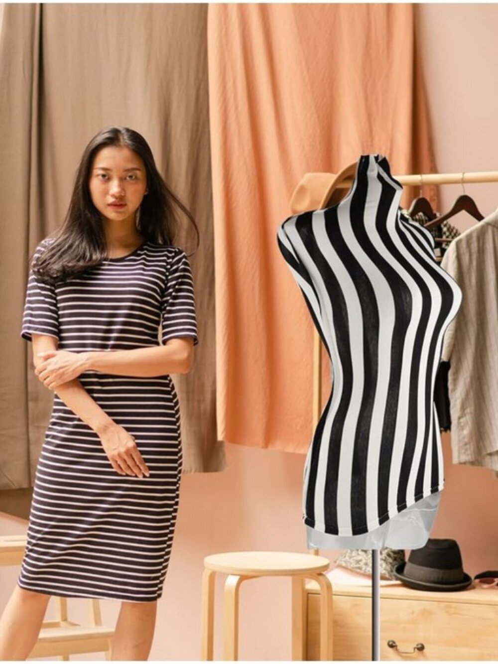 Black and White stripe Female Mannequin Cloth Cover - Picture 12 of 12